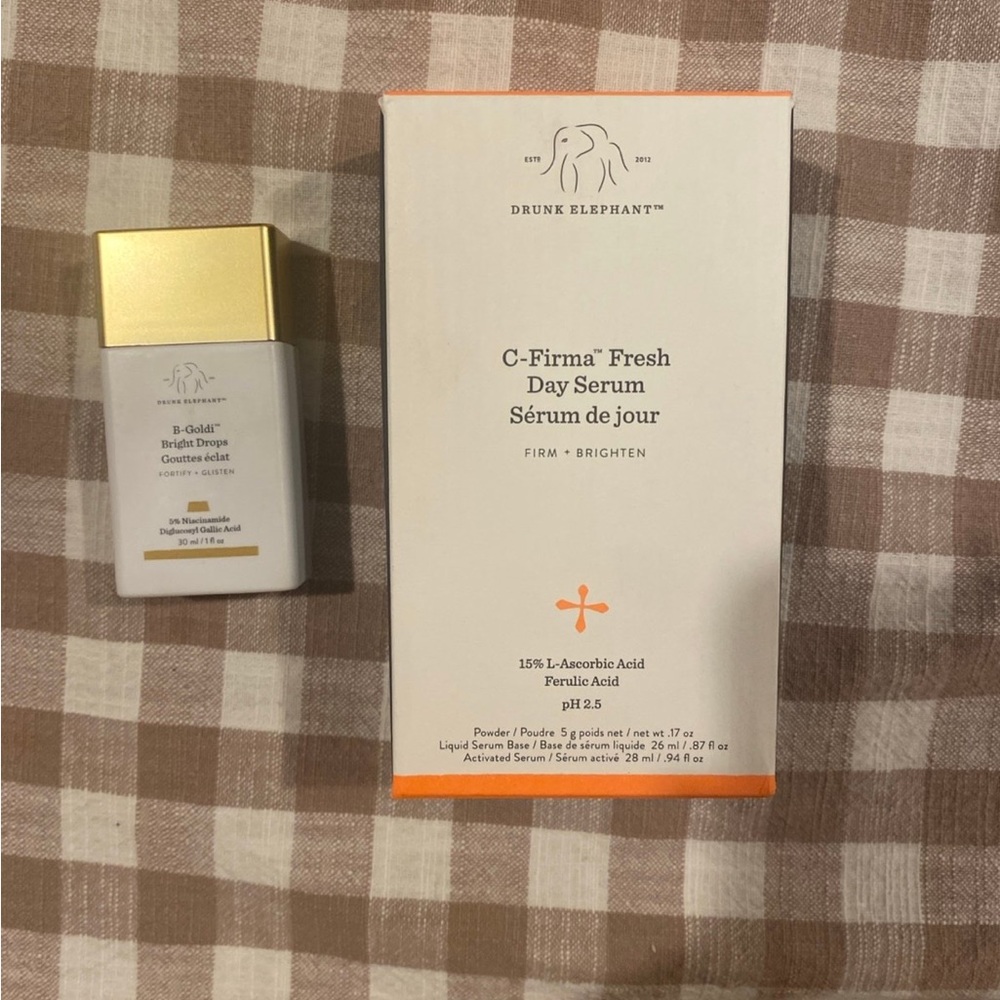 Drunk Elephant C-Firma serum and B-Goldi drops